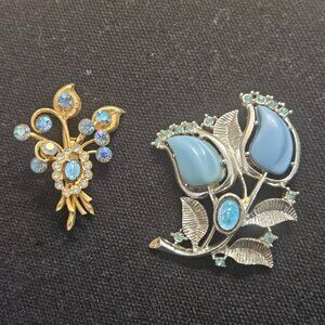 Vintage Virgin Mary Mother Brooch Pin Blue Stones Rhinestones Lot of 2